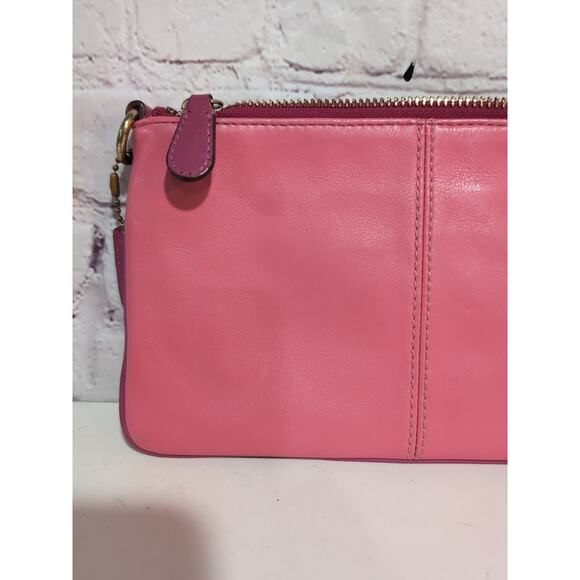 COACH Wristlet Pink Leather Multi Triple Zipper and Pockets Clutch Large Wallet - Picture 5 of 13